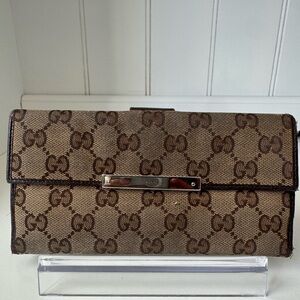 Gucci Vintage GG Monogram Canvas and Leather Continental Wallet